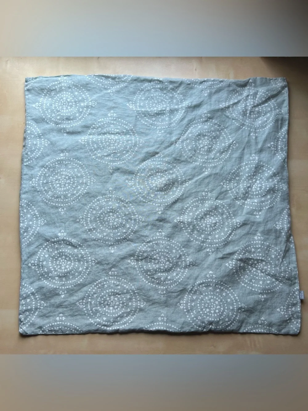 Serena & Lily Seafoam Linen Euro Sham Covers with White Dot Medallion Print